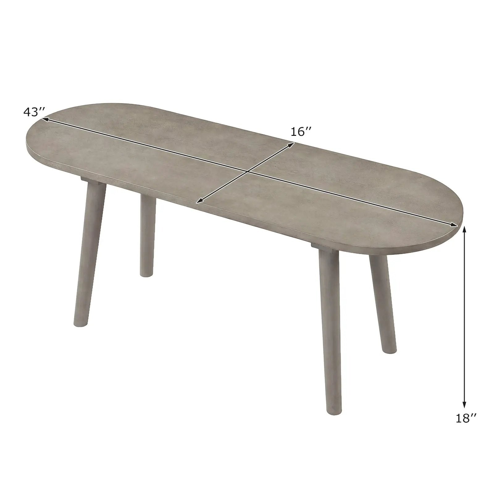 43 Inch Solid Wood Farmhouse Dining Bench Rustic Wooden Entryway Bench with Rubber Wood Legs-Gray by DirectDeals