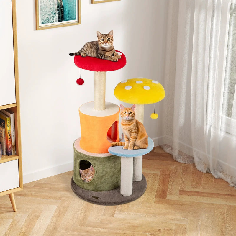 43 Inch Tall Cat Tree Cute with 2 Condos and Padded Platforms-Multicolor by DirectDeals