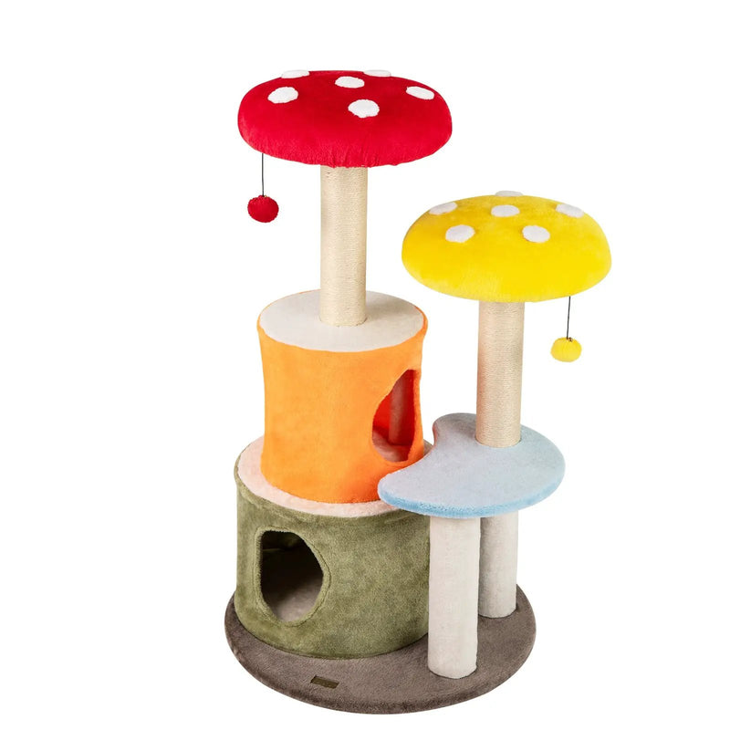 43 Inch Tall Cat Tree Cute with 2 Condos and Padded Platforms-Multicolor by DirectDeals