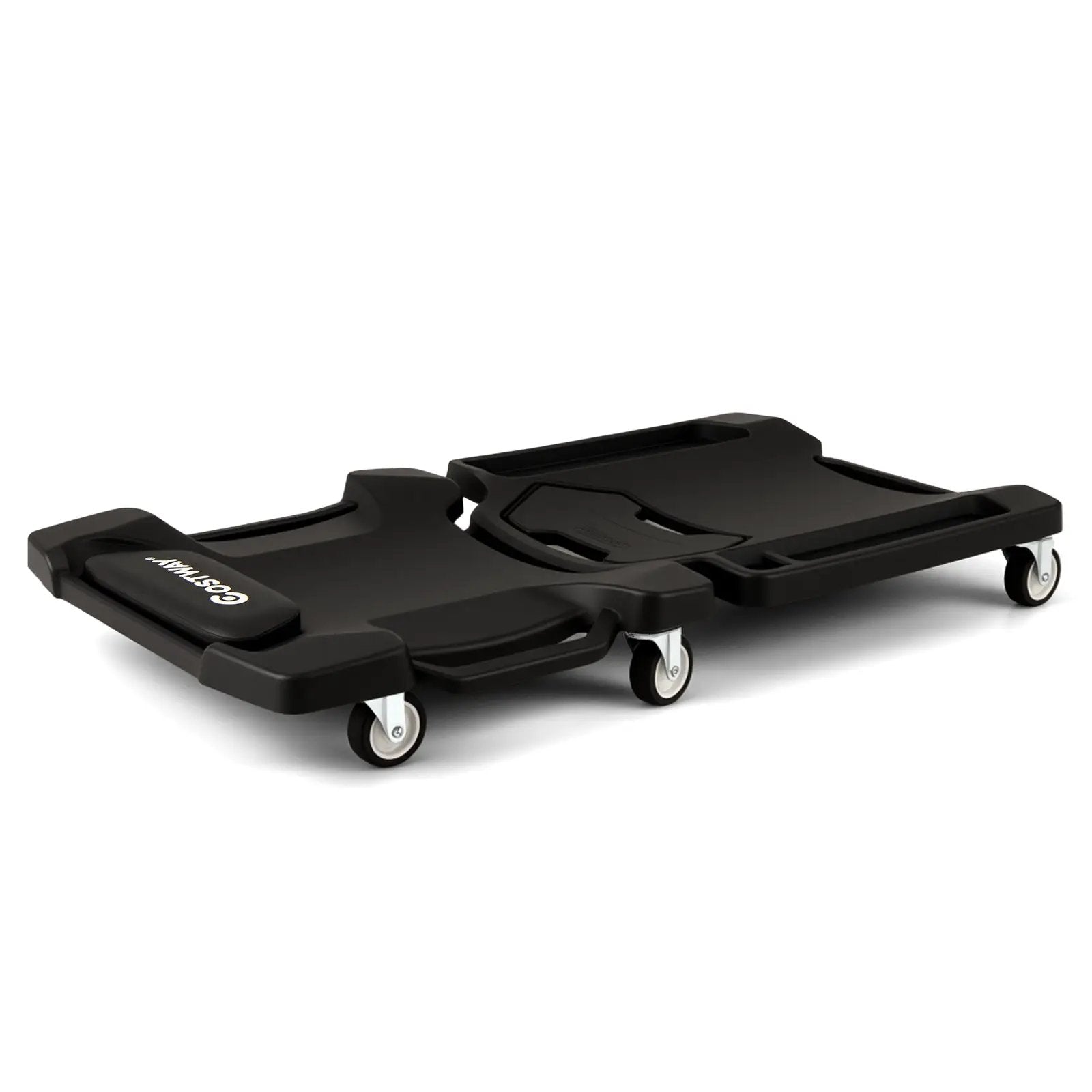 43 Inches Foldable Mechanic Creeper with Padded Headrest and Tool Trays-Black by DirectDeals