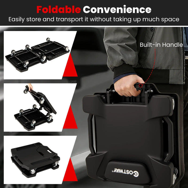 43 Inches Foldable Mechanic Creeper with Padded Headrest and Tool Trays-Black by DirectDeals