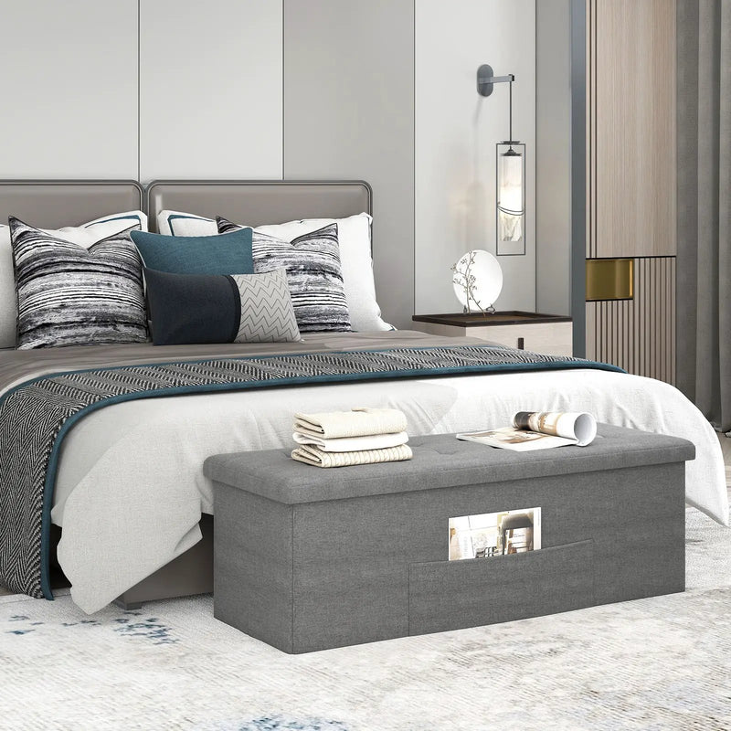 43 Inches Folding Storage Ottoman Bench Linen End of Bed Bench with Padded Seat by DirectDeals