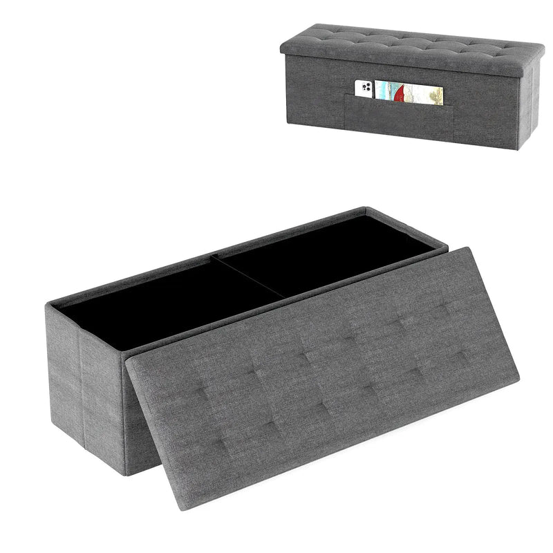 43 Inches Folding Storage Ottoman Bench Linen End of Bed Bench with Padded Seat by DirectDeals