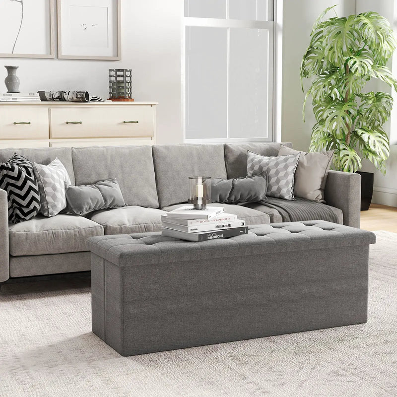 43 Inches Folding Storage Ottoman Bench Linen End of Bed Bench with Padded Seat by DirectDeals