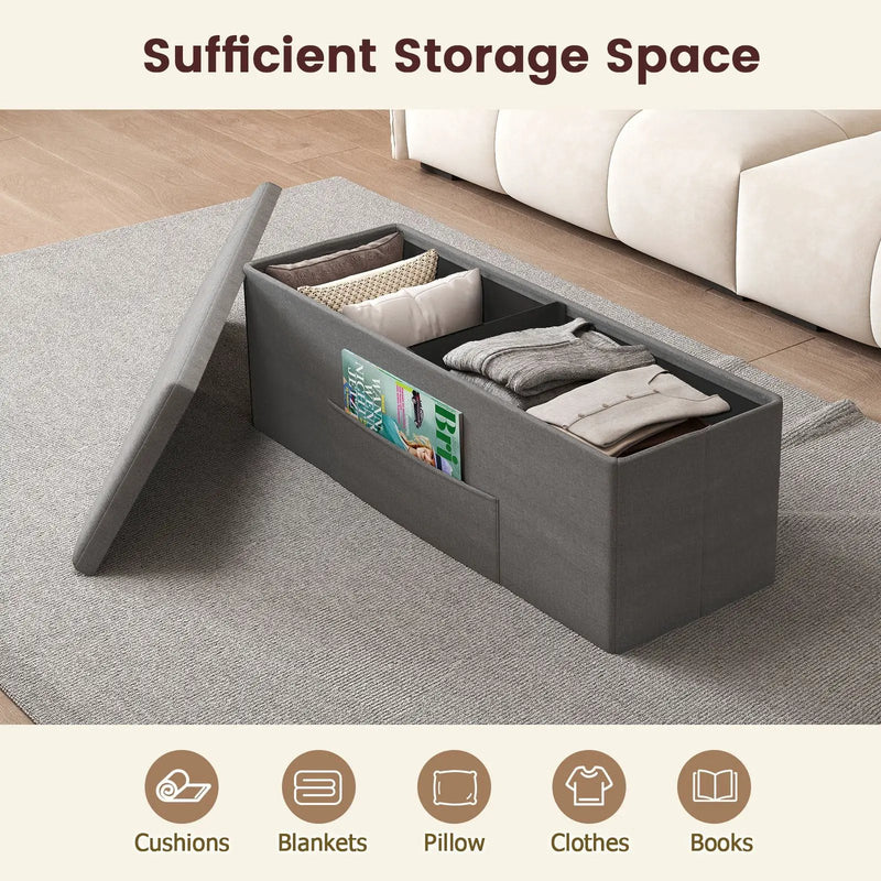 43 Inches Folding Storage Ottoman Bench Linen End of Bed Bench with Padded Seat by DirectDeals