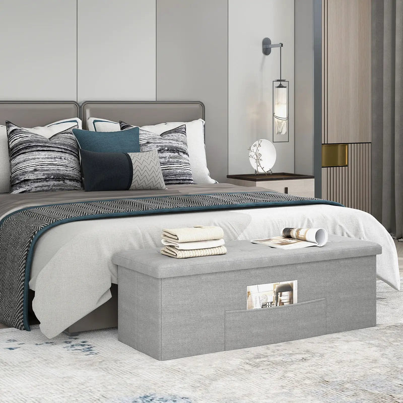 43 Inches Folding Storage Ottoman Bench Linen End of Bed Bench with Padded Seat by DirectDeals
