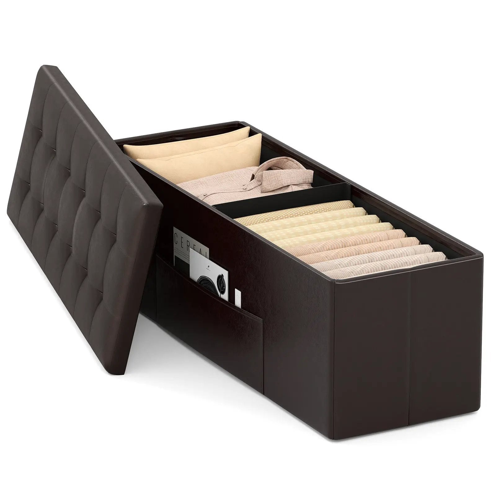 43 Inches Folding Storage Ottoman Bench Foot Rest Stool End of Bed Bench by DirectDeals