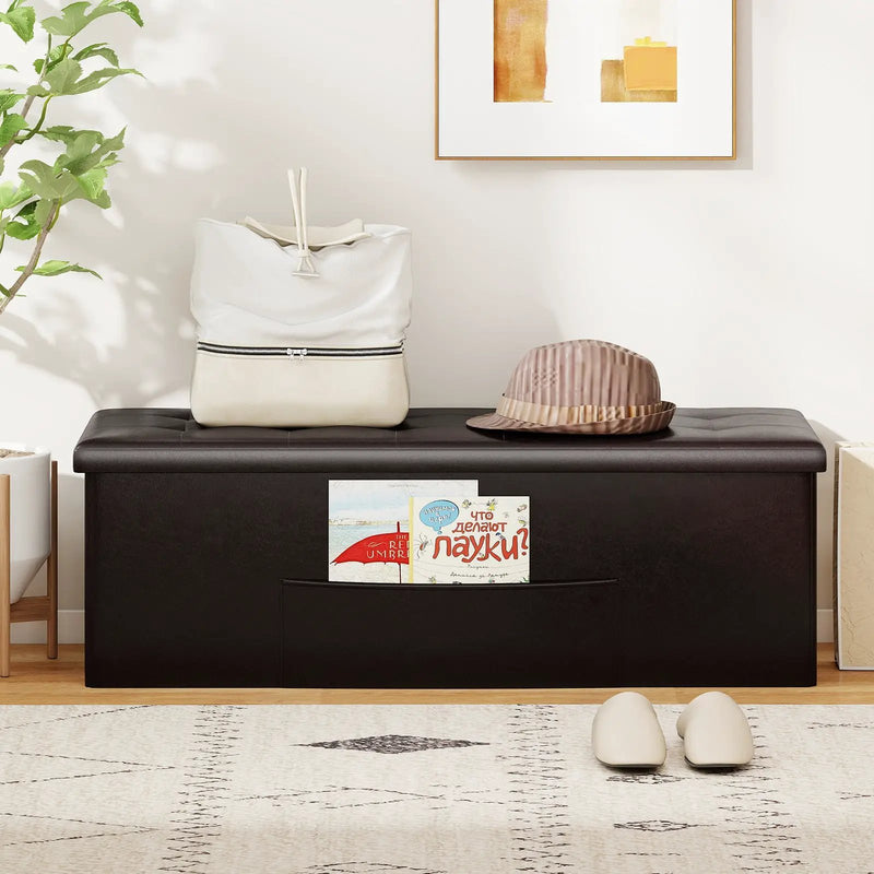 43 Inches Folding Storage Ottoman Bench Foot Rest Stool End of Bed Bench by DirectDeals