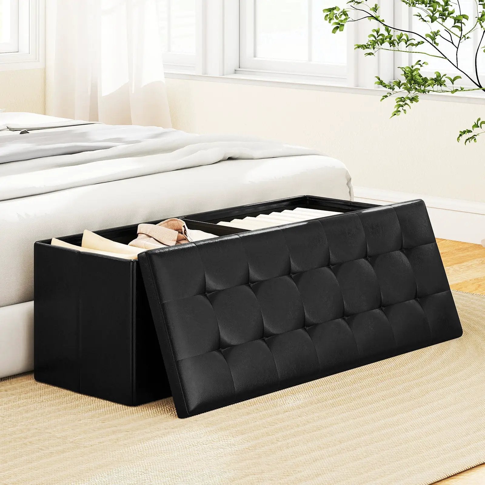 43 Inches Folding Storage Ottoman Bench Foot Rest Stool End of Bed Bench by DirectDeals