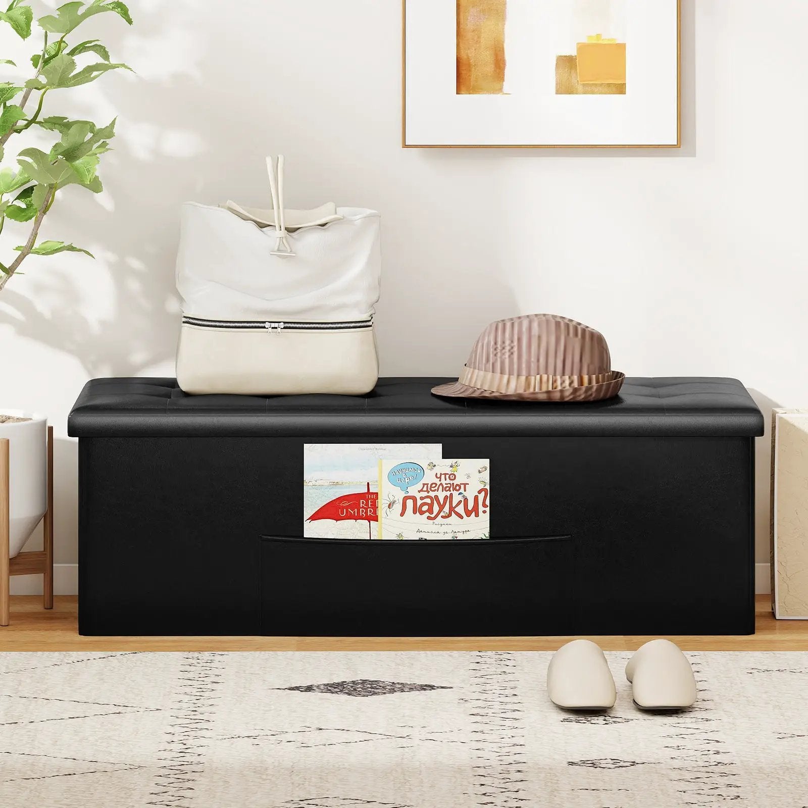 43 Inches Folding Storage Ottoman Bench Foot Rest Stool End of Bed Bench by DirectDeals