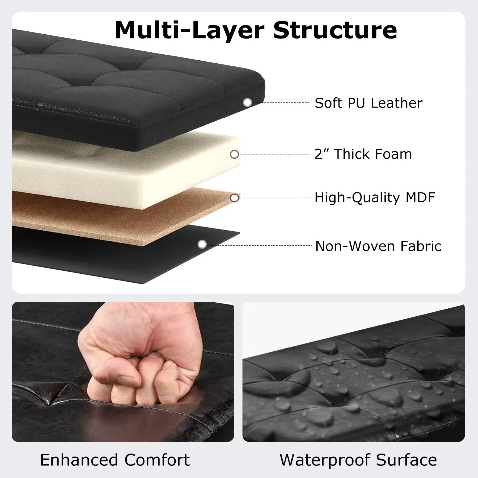 43 Inches Folding Storage Ottoman Bench Foot Rest Stool End of Bed Bench by DirectDeals