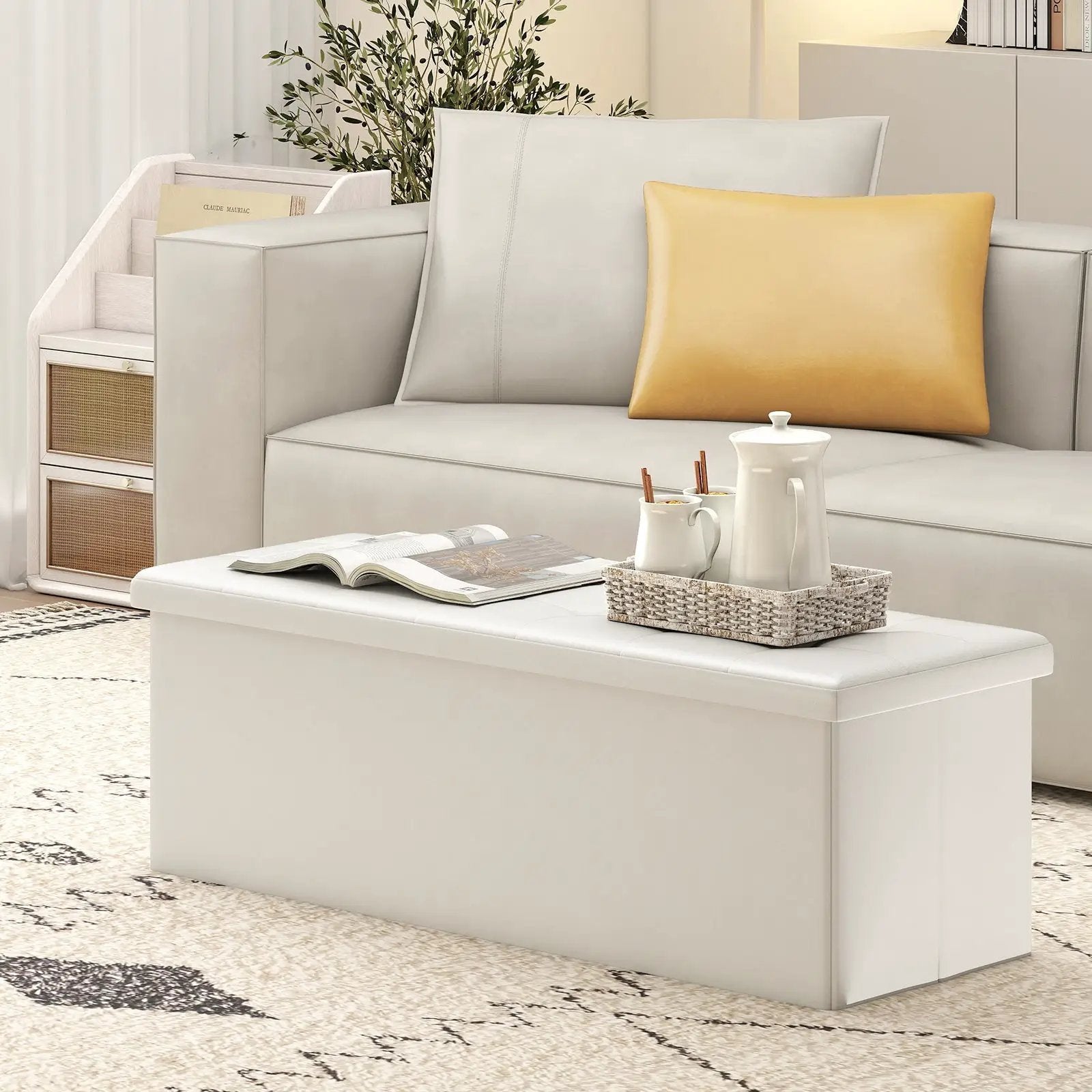 43 Inches Folding Storage Ottoman Bench Foot Rest Stool End of Bed Bench by DirectDeals