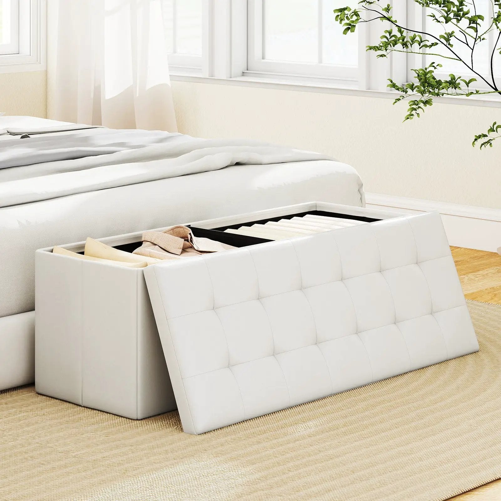 43 Inches Folding Storage Ottoman Bench Foot Rest Stool End of Bed Bench by DirectDeals