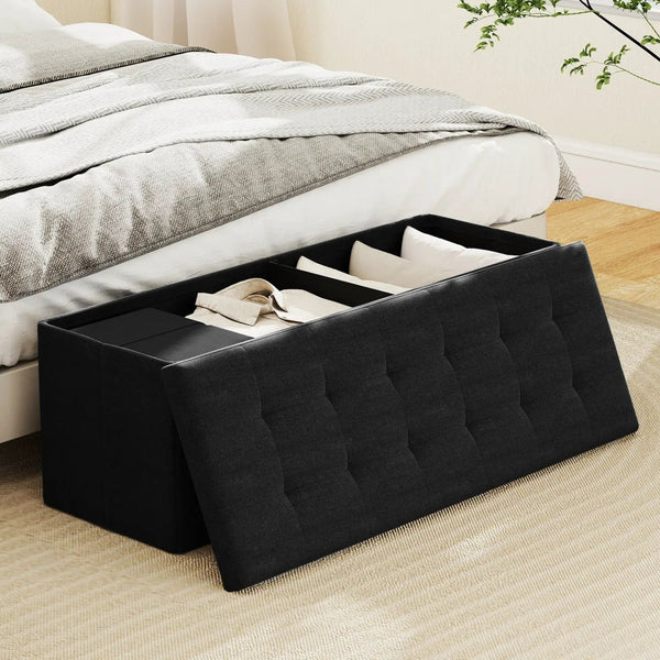 43" Folding Storage Ottoman Bench with Padded Seat