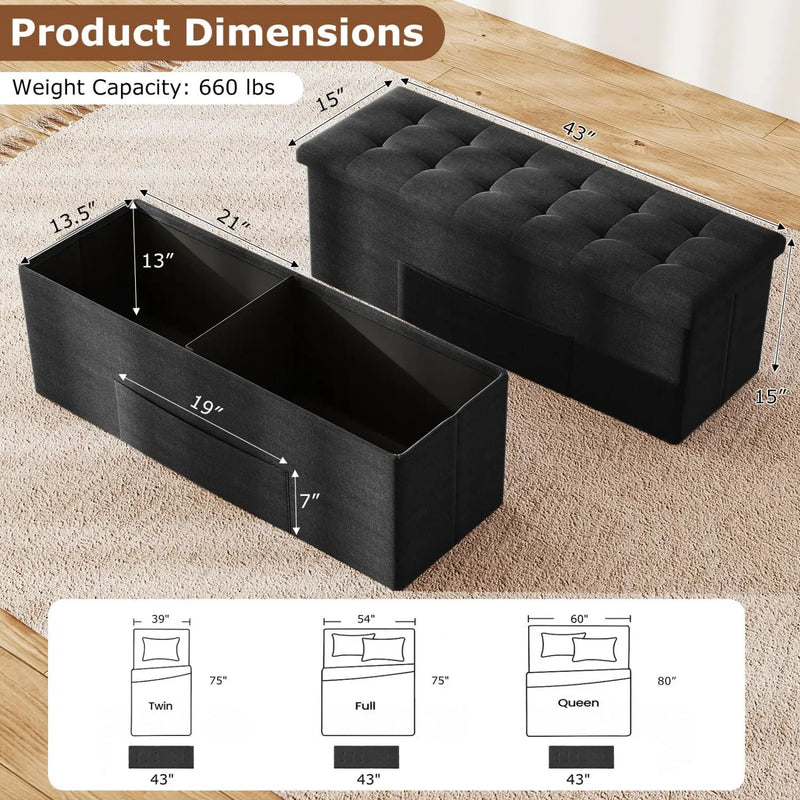 43" Folding Storage Ottoman Bench with Padded Seat by DirectDeals
