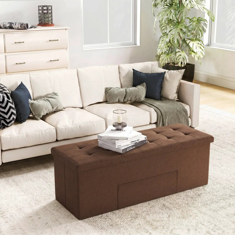 43-Inch Folding Storage Ottoman Bench with Padded Seat by DirectDeals