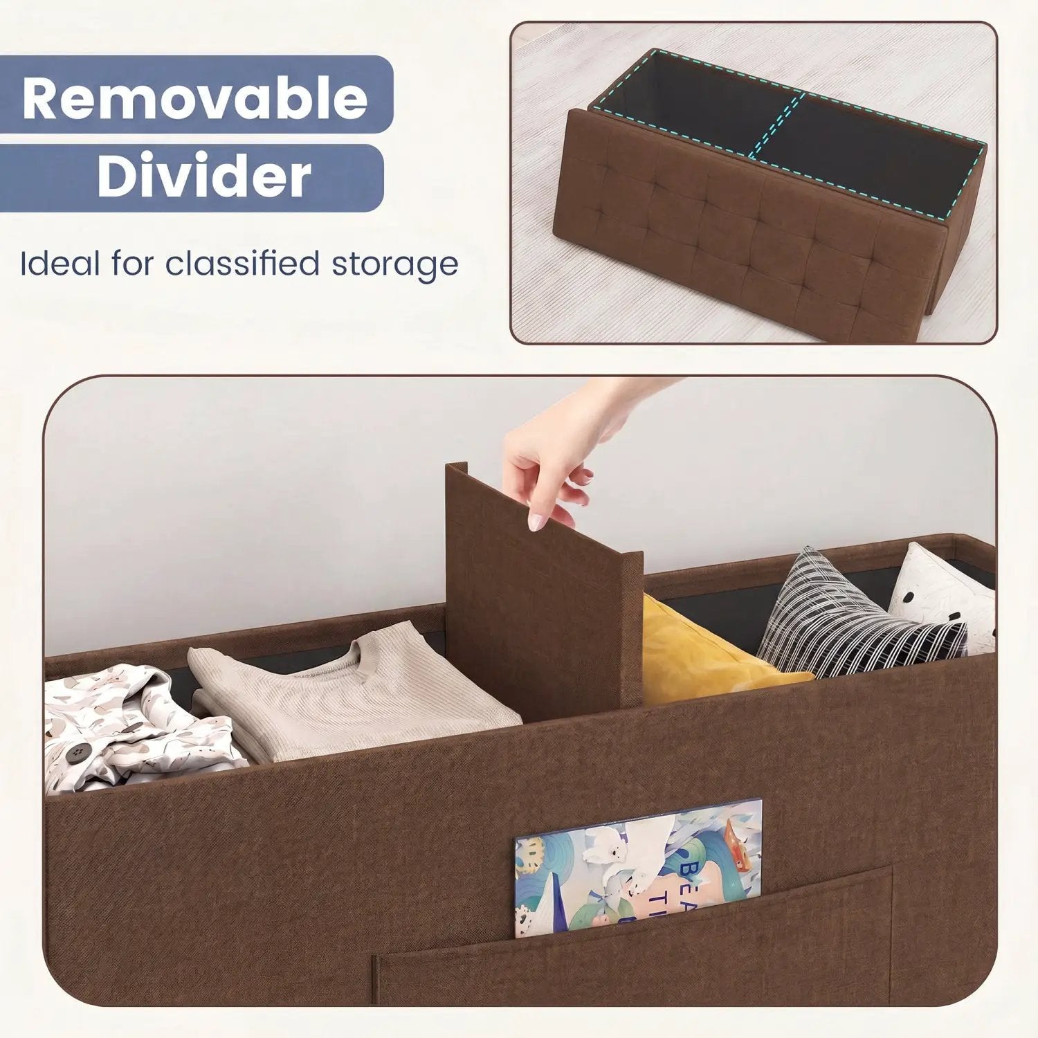 43-Inch Folding Storage Ottoman Bench with Padded Seat by DirectDeals
