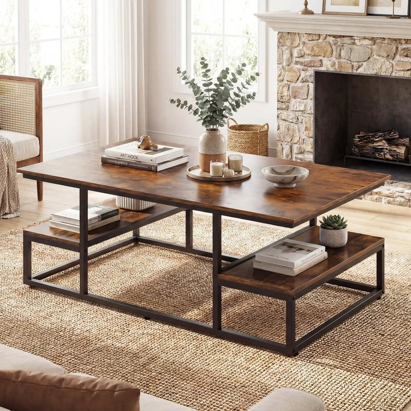 43" Rectangle Coffee Table with Storage and Open Shelves by DirectDeals