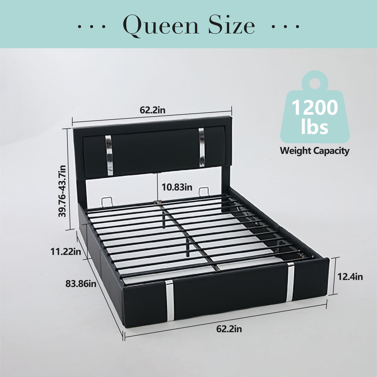 Upholstered Platform Bed Frame with Adjustable LED Headboard and Storage - Black or White, photo 9 of 28