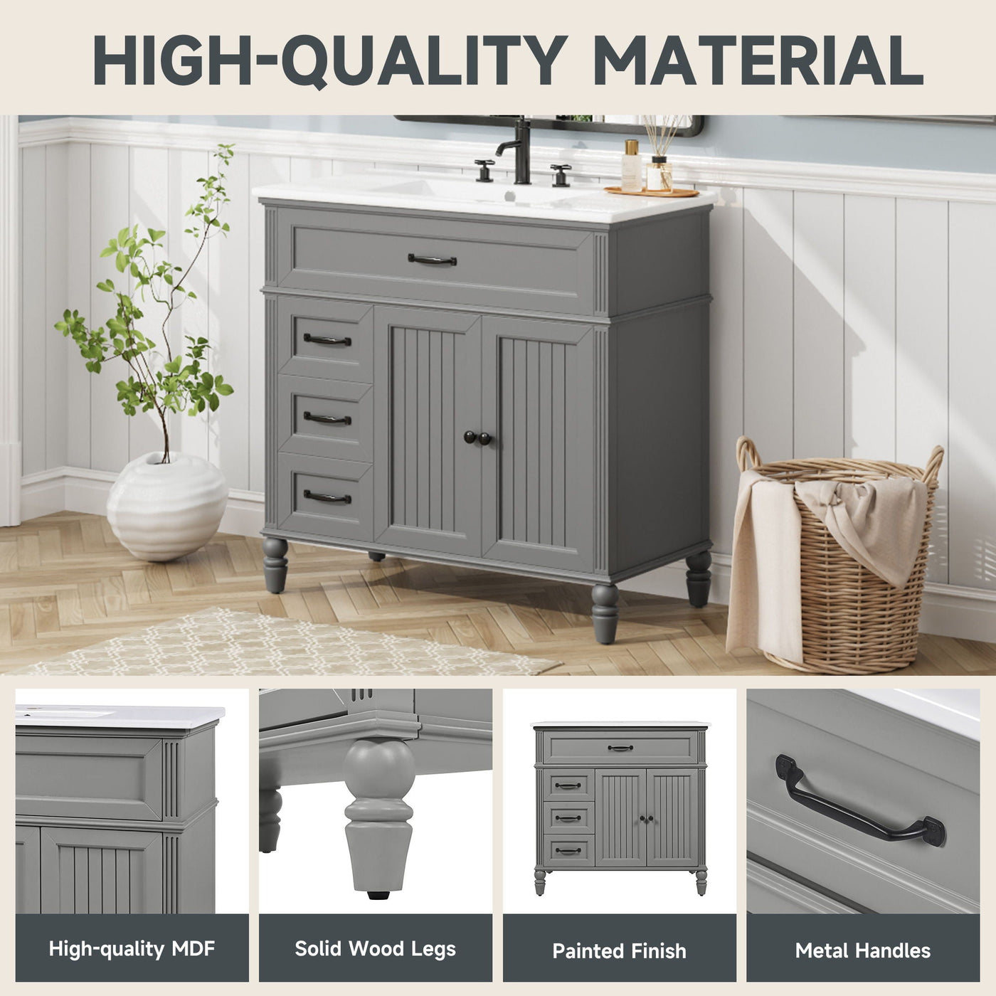 Bathroom Vanity With Sink, Freestanding Cabinet & Drawers by HouseOfZazla