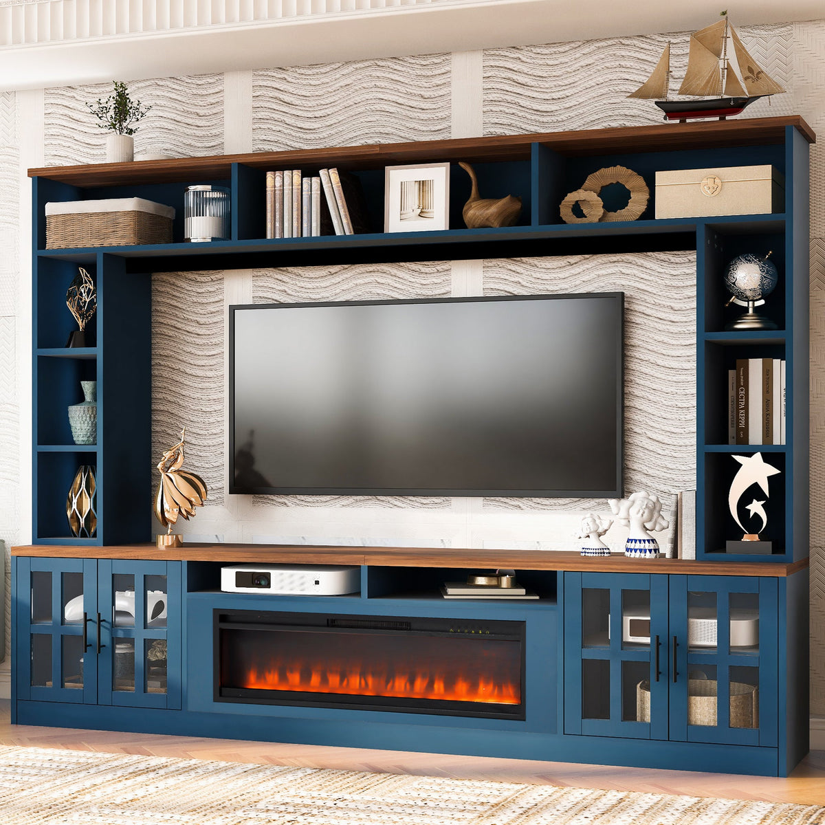 Wall Unit Entertainment Center with Electric Fireplace - Modern White, photo 2 of 10
