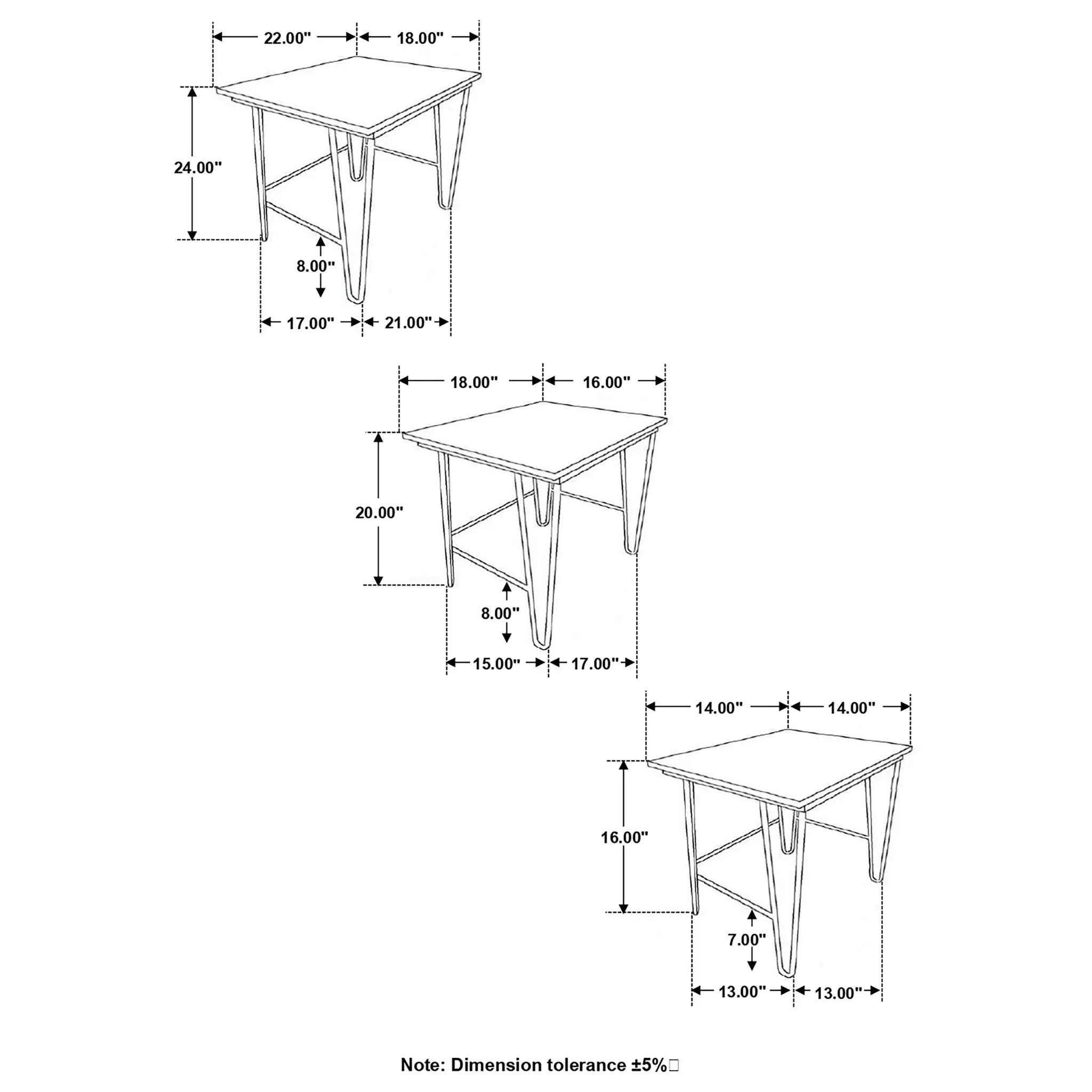 3 Piece Nesting Table With Hairpin Legs - Brown