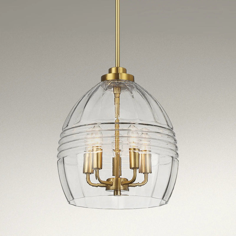 Zen Five Pendant Chain Hanging Light with Clear Glass - Satin by HouseOfZazla