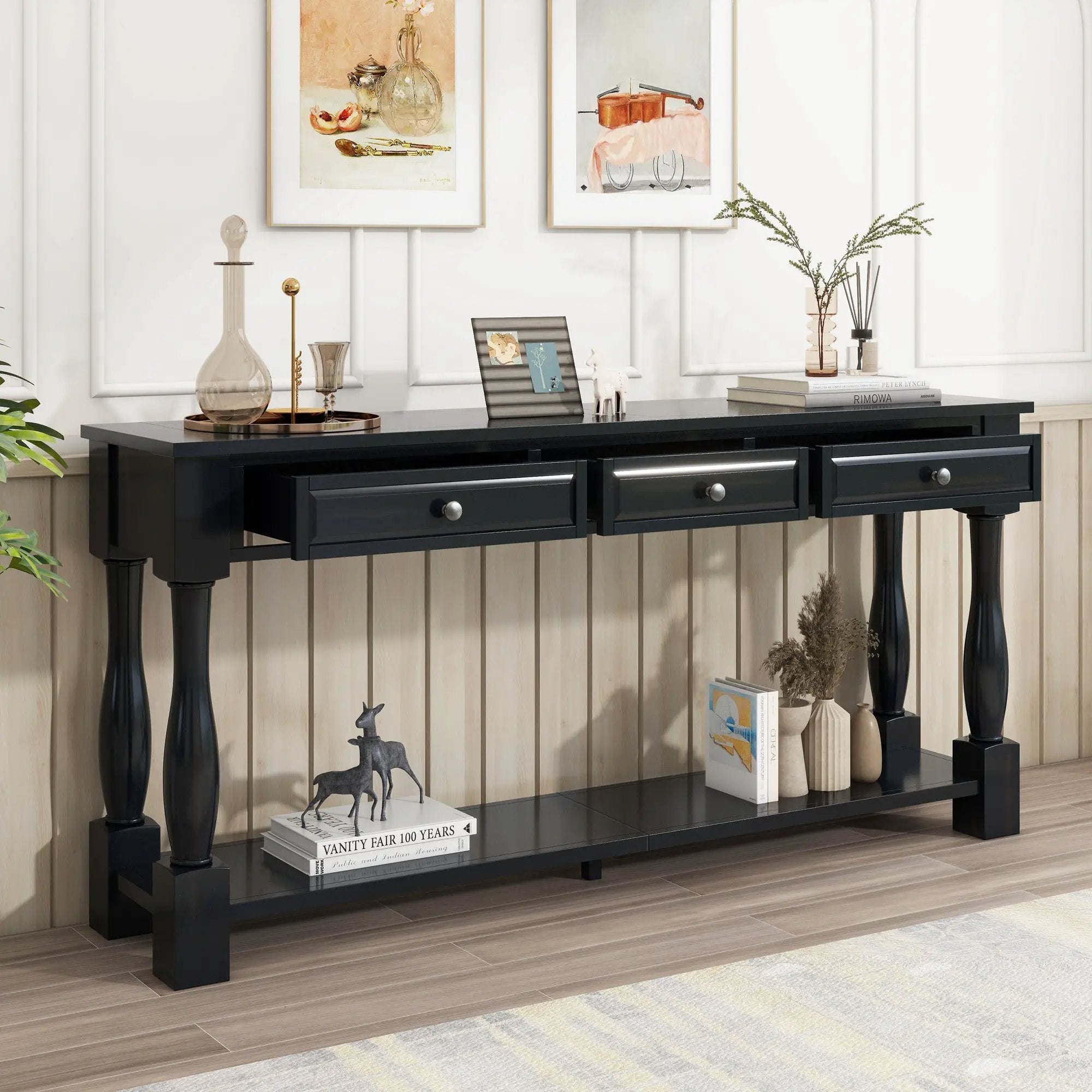 TREXM 63" Long Console Table with Drawers and Shelf by HouseOfZazla