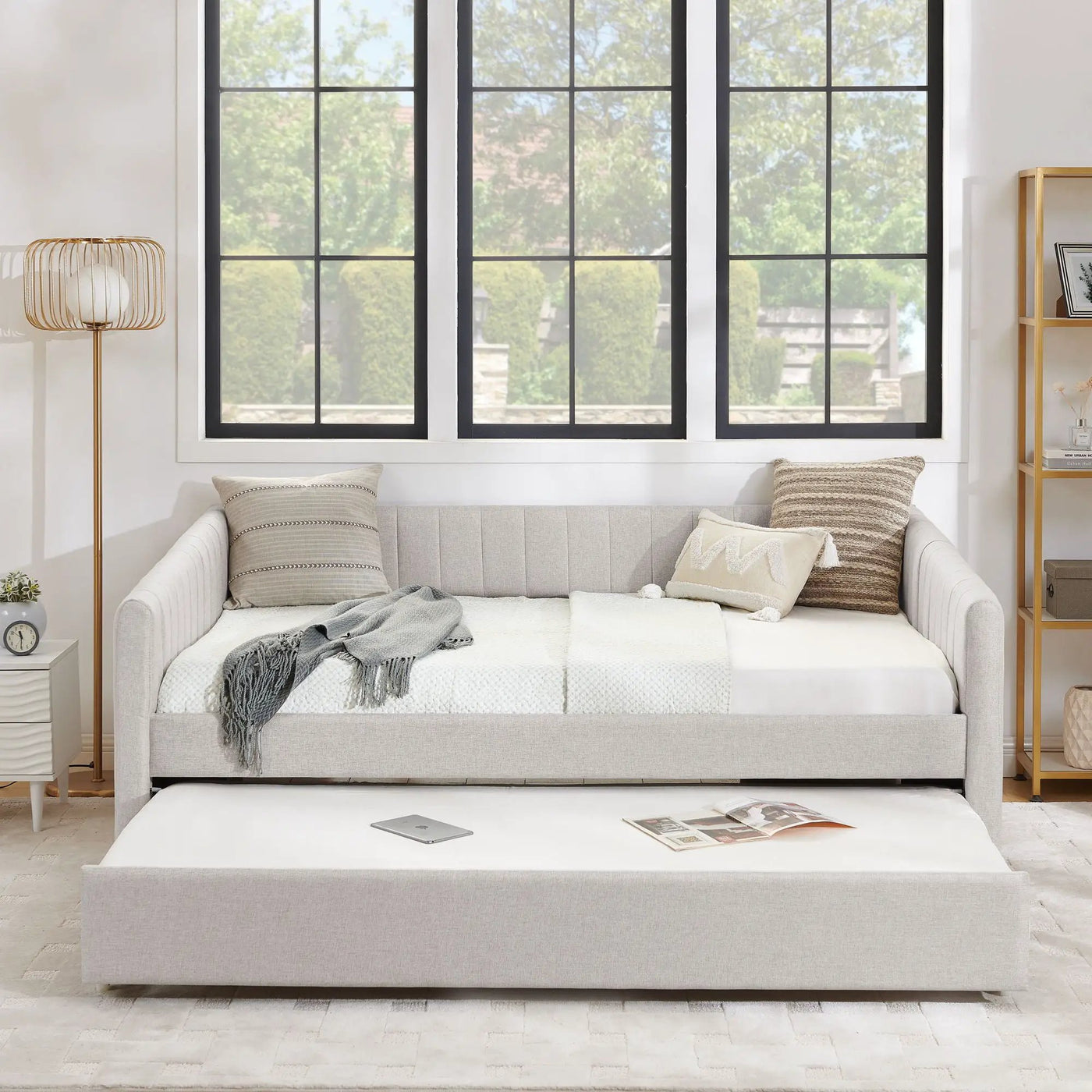 Upholstered Daybed With Trundle With Vertical Stripes by Unique Piece Furniture