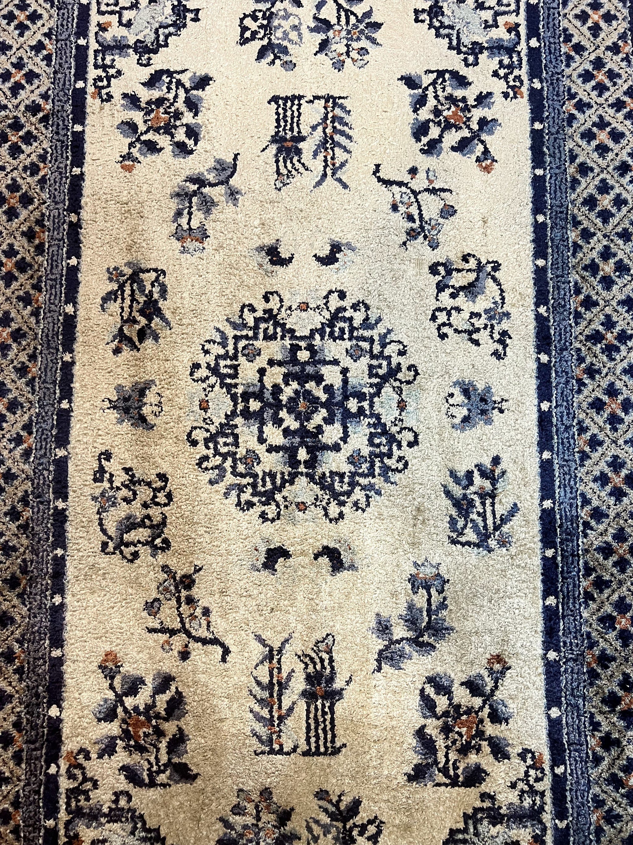 Silk Chinese Rug 3x5, Vintage Handmade Peking Carpet, Asian Oriental Art Deco Rug by Jewel Rugs
