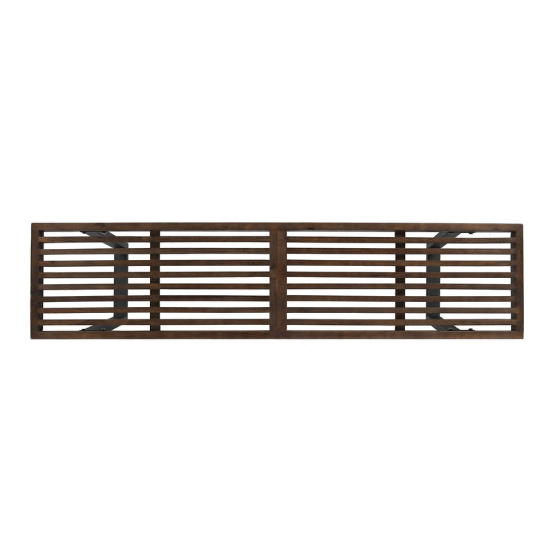 Modern Acacia Wood Patio Dining Bench with Iron Legs - Natural Wood/Iron, photo 7 of 9