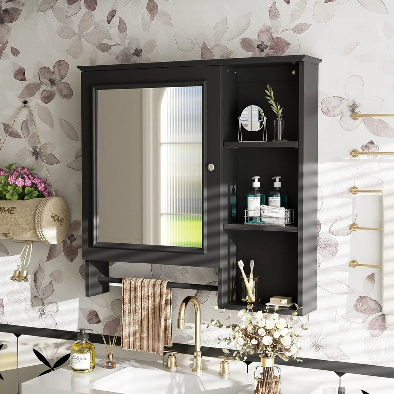 Wall Mounted Bathroom Storage Cabinet, Medicine Cabinets With Large Mirror Door, Adjustable Shelves And Three Open Storage Levels(Not Include Bathroom Vanity) by HouseOfZazla