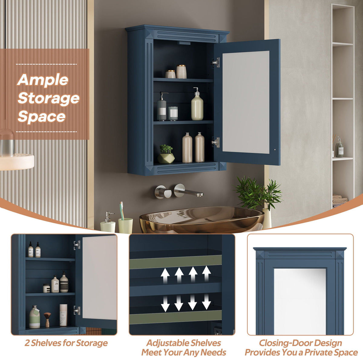 Wall Mounted Bathroom Storage Medicine Cabinet For Over Toilet With Mirror, photo 10 of 21