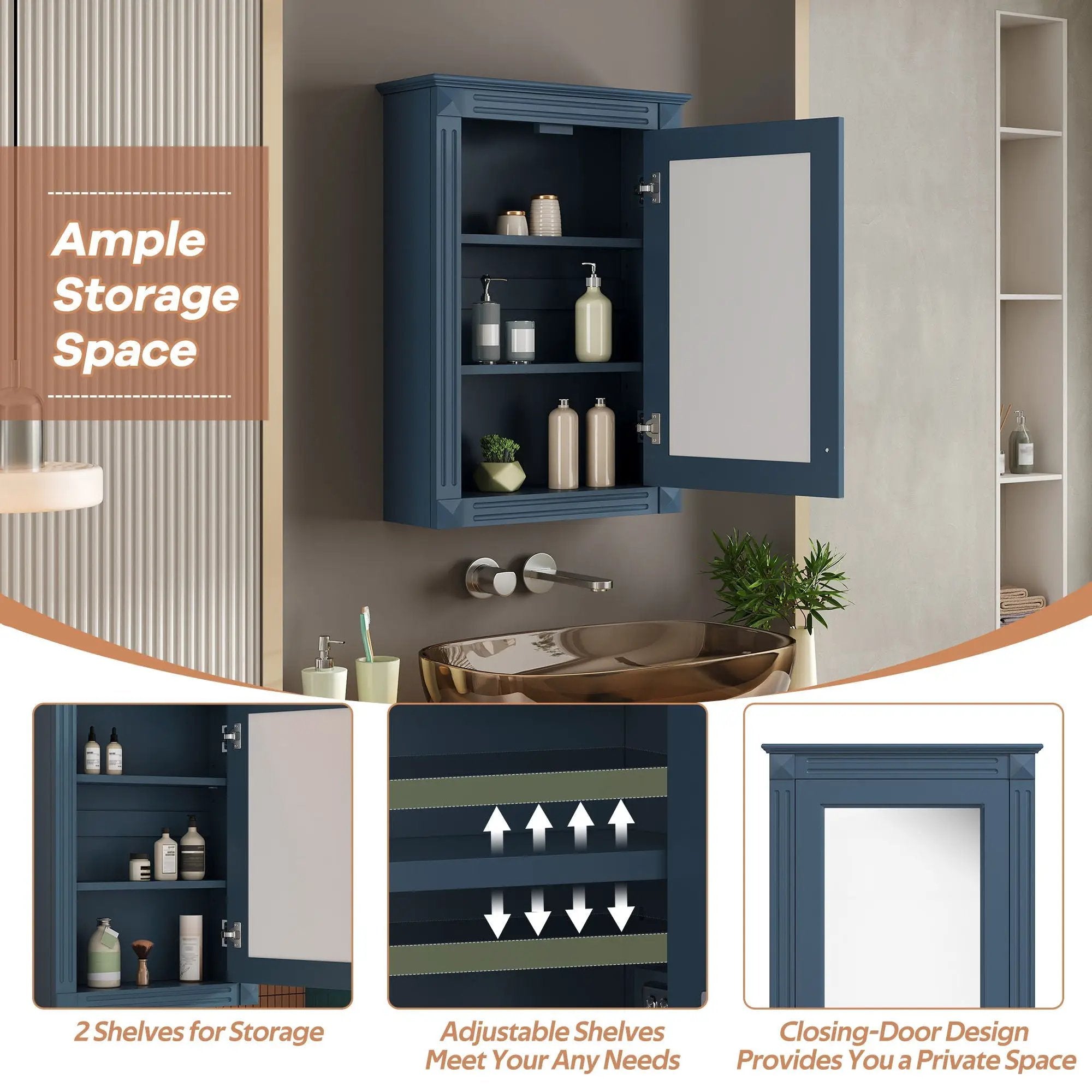 Wall Mounted Bathroom Storage Medicine Cabinet For Over Toilet With Mirror by HouseOfZazla