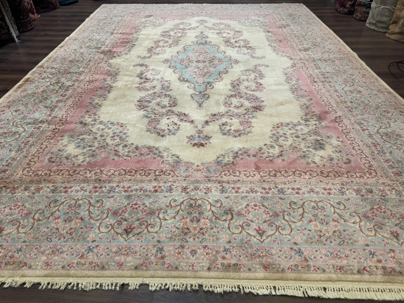 10x14 Karastan Kirman Rug #784 Pastel Ivory Kirman Medallion, Wool Antique Original 700 Series by Jewel Rugs
