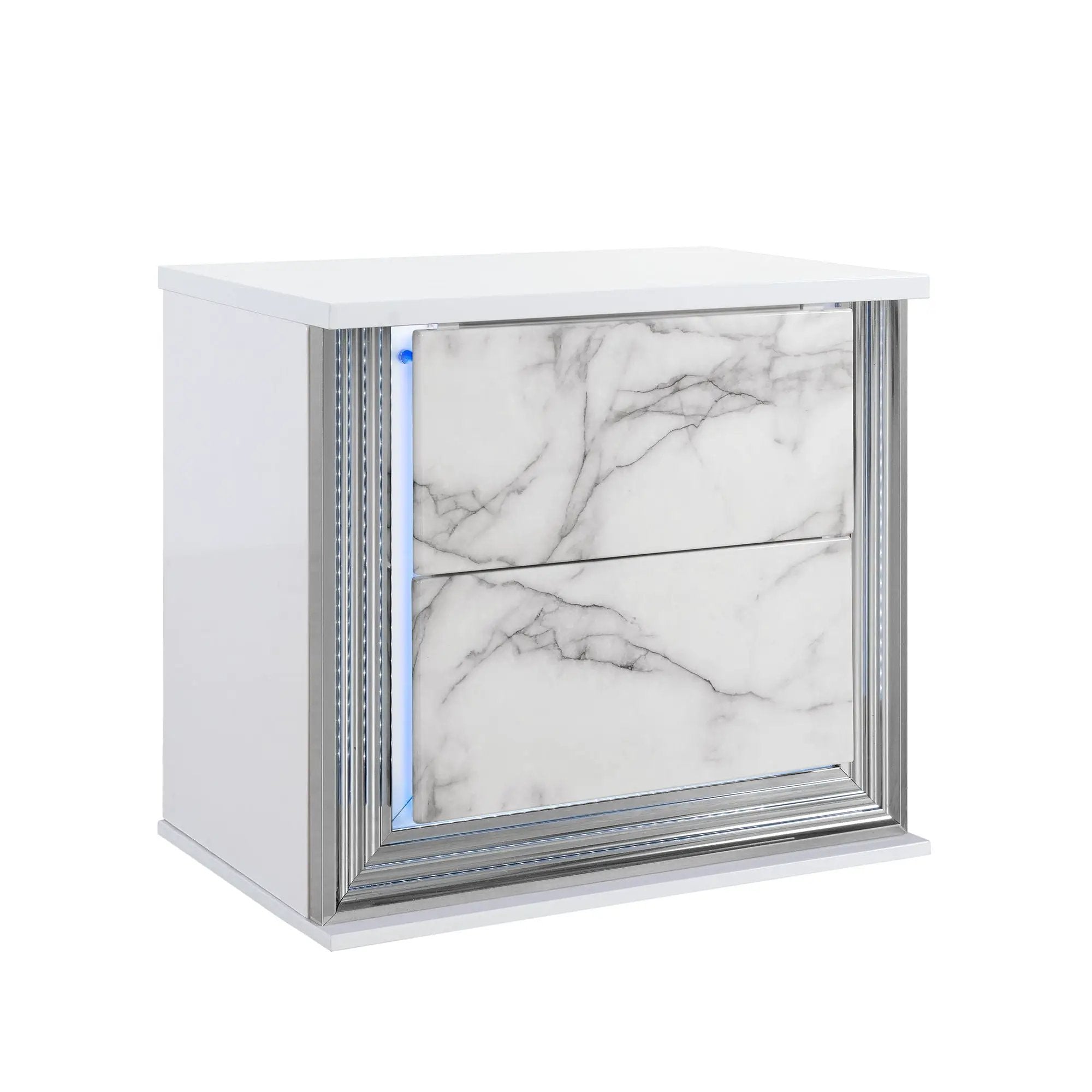 Moon - Marble Nightstand With LED - White by HouseOfZazla