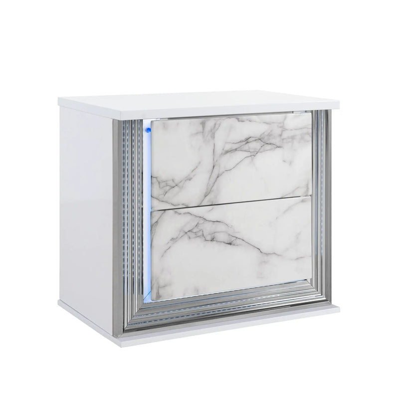 Moon - Marble Nightstand With LED - White by HouseOfZazla