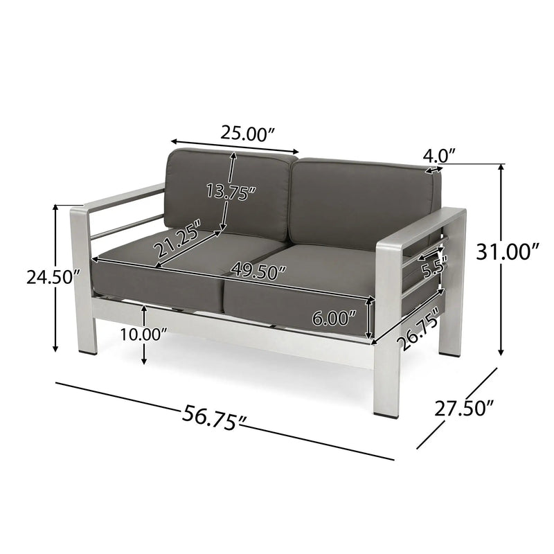 Outdoor Aluminum Loveseat With Cushion - Gray by HouseOfZazla