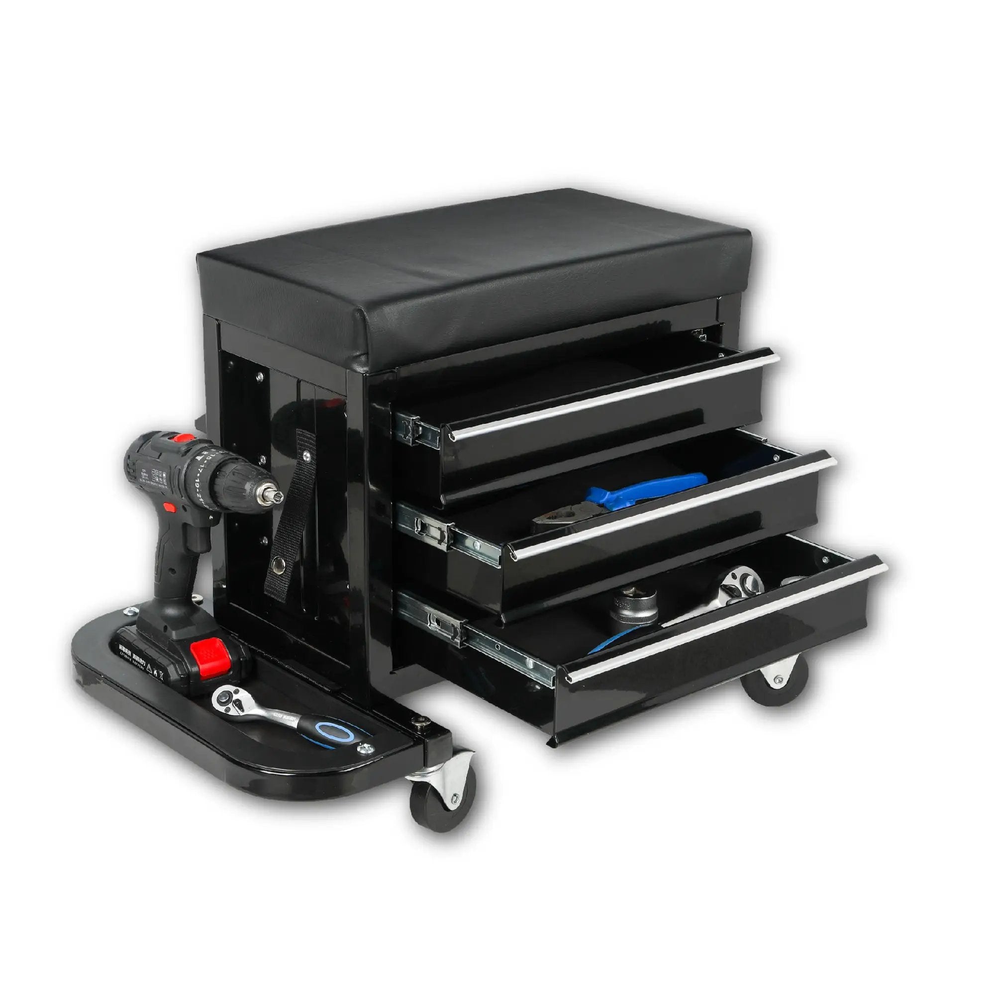 3-Drawer Tool Chest Rolling Mechanic Seat with Tool Trays by HouseOfZazla
