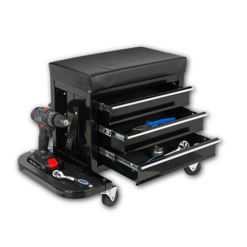 3-Drawer Tool Chest Rolling Mechanic Seat with Tool Trays by HouseOfZazla