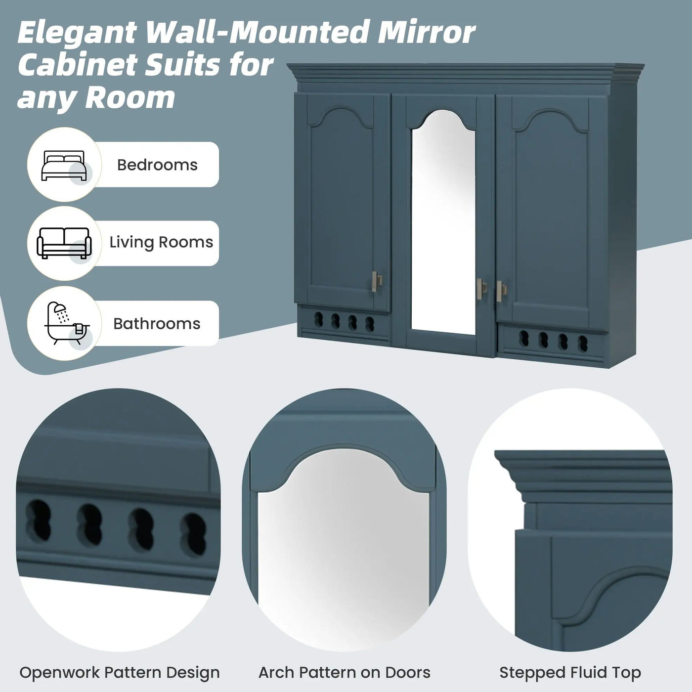 Wall Mount Mirror Cabinet With Adjustable Shelves, Soft Closing Hinges by HouseOfZazla