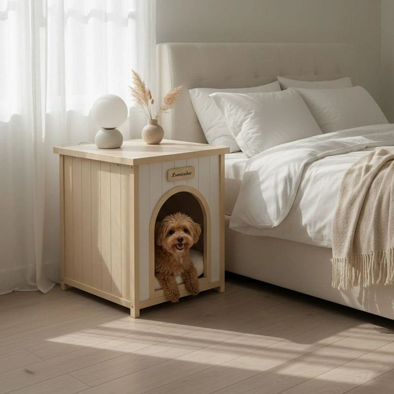 Indoor Dog House With Removable Cushion, Pet House For Cats & Small Dogs - Cream White / Light Yellow by HouseOfZazla