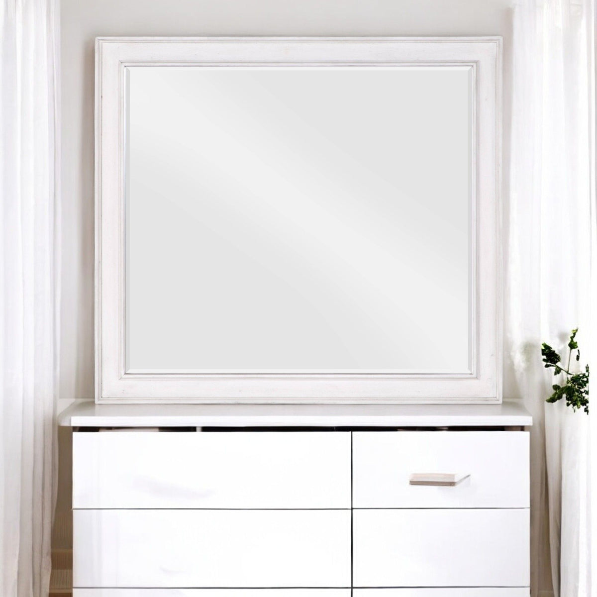 Weathered Mirror with Beveled Edge - White