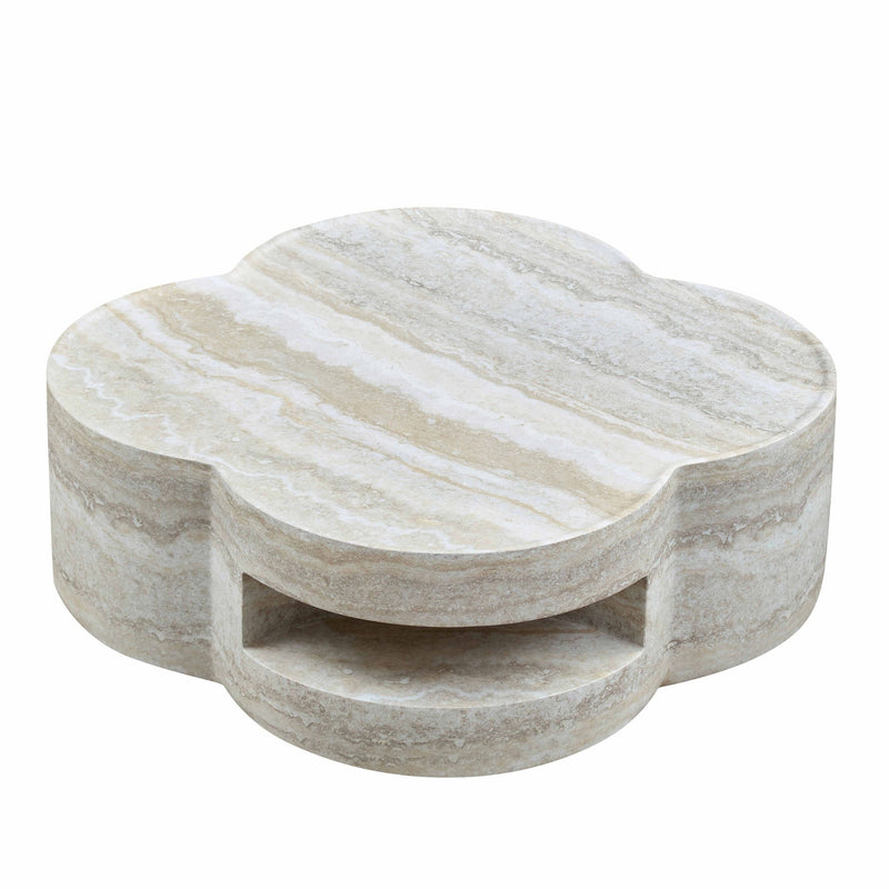 Clover Round Coffee Table With Open Storage - Marble by HouseOfZazla