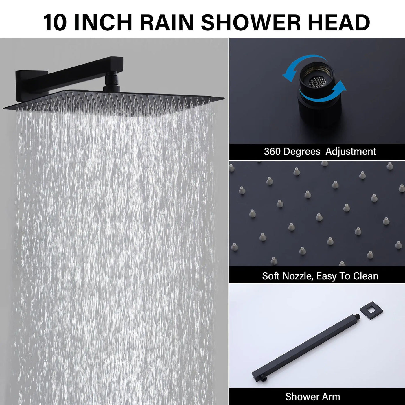 Modern 10" Wall Mounted Rainfall Shower Head System by HouseOfZazla