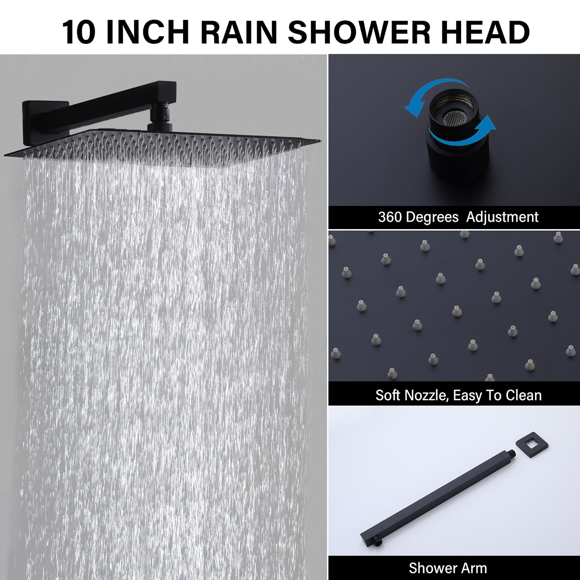 Modern 10" Wall Mounted Rainfall Shower Head System by HouseOfZazla