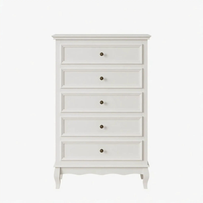 5 Drawer Tall Wide Chest Of Drawers - White by HouseOfZazla