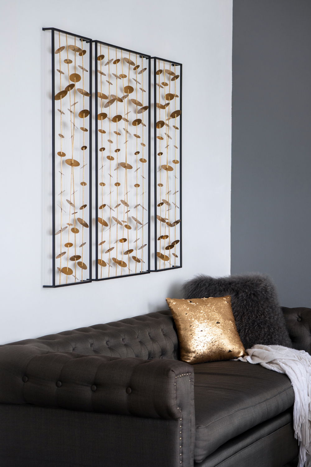 Metal Decorative Wall Art with Frame - Set of 3 - Gold, photo 4 of 11