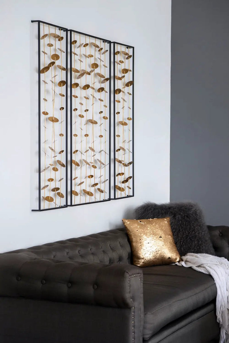 Metal Decorative Wall Art With Frame, Wall Decor For Living Room (Set of 3) - Gold by HouseOfZazla