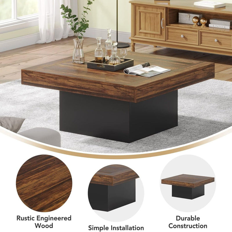 LED Coffee Table With Base, Center Table For Living Room - Rustic Brown by HouseOfZazla